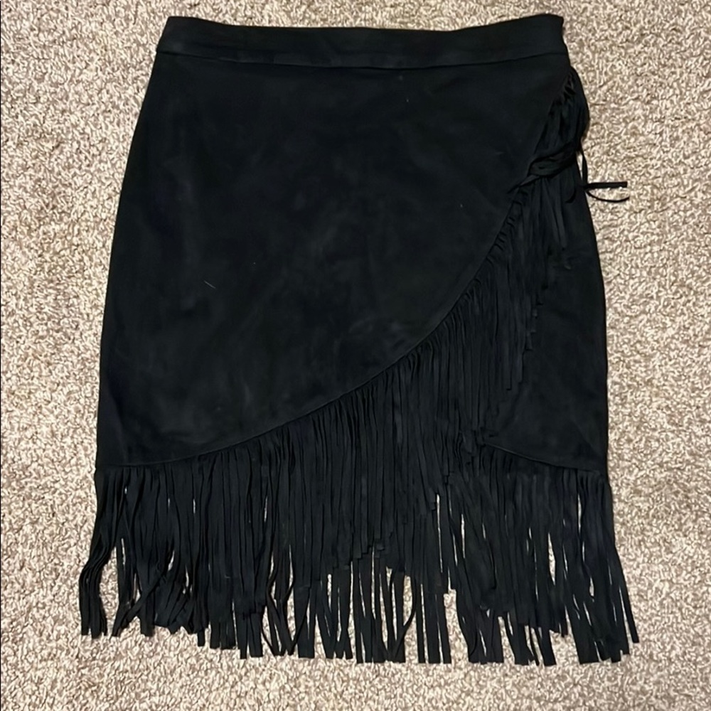 Black suede frill skirt